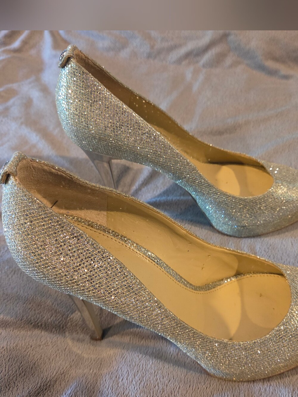 Michael Kors Silver Glitter Women's High Heels - Elegant Evening Pumps Sz 9